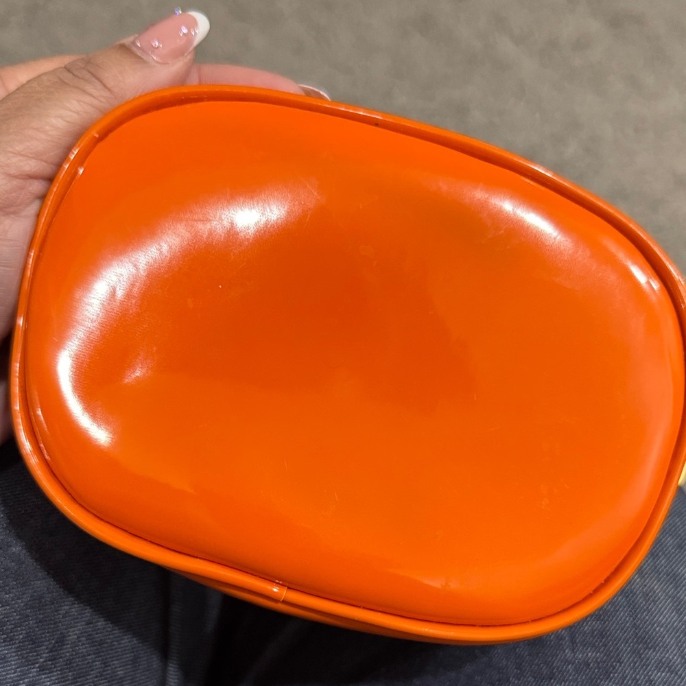Tory Burch Orange Patent Logo Cosmetic Pouch - Picture 3 of 5